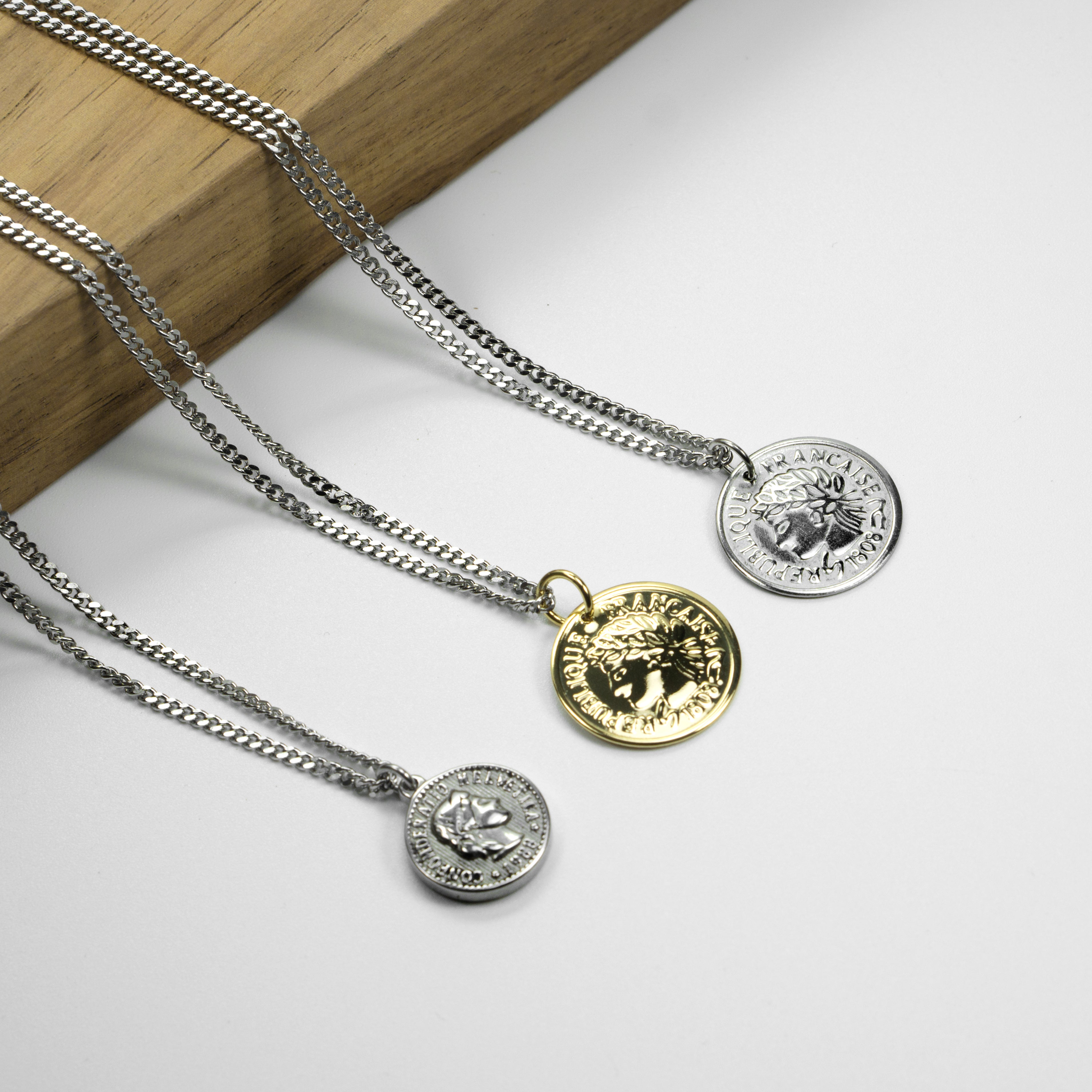 Napoleon Coin Necklace, Silver